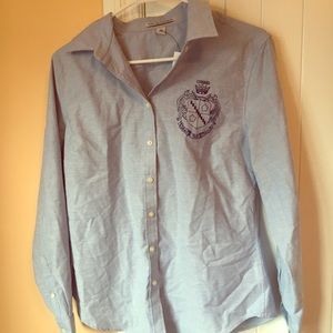 Light blue Zeta crest dress shirt.